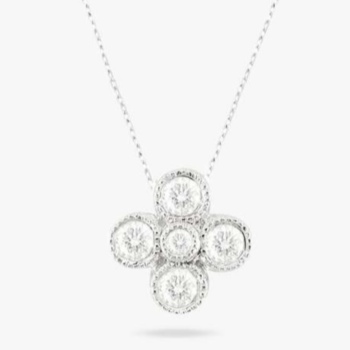 18ct white gold millgrain diamond pendant and chain. Total diamond weight 0.19ct.