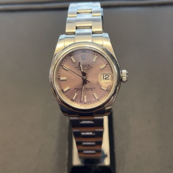 Pre-loved oysterseel Rolex Datejust with pink mother of pearl dial.