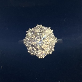18ct white gold diamond cluster ring. Total diamond weight 1.9ct