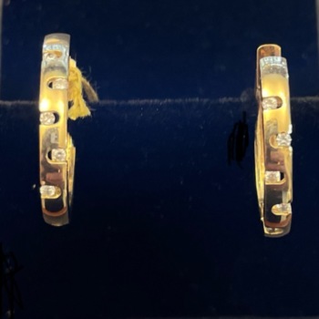 9ct yellow gold pre-loved diamond set half hoop earrings.