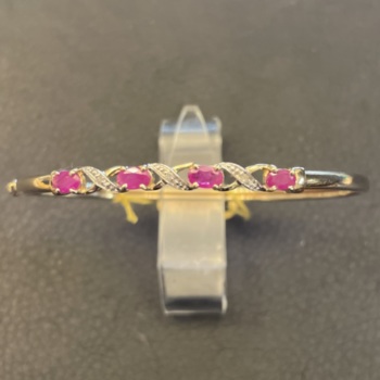 9ct yellow gold pre-loved ruby and diamond bangle