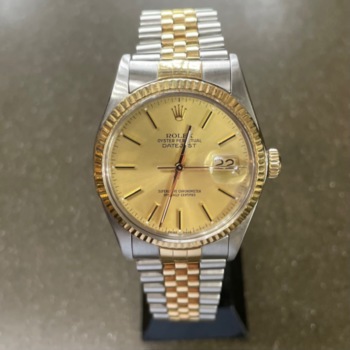 Rolex oyster Perpetual DATEJUST pre-loved Gents 18ct yellow gold & steel watch.