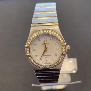 Pre-loved bi-colour ladies omega Constellation with diamond dot dial and bezel.