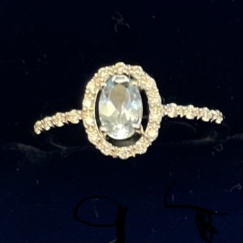 9ct white gold blue topaz and diamond ring.